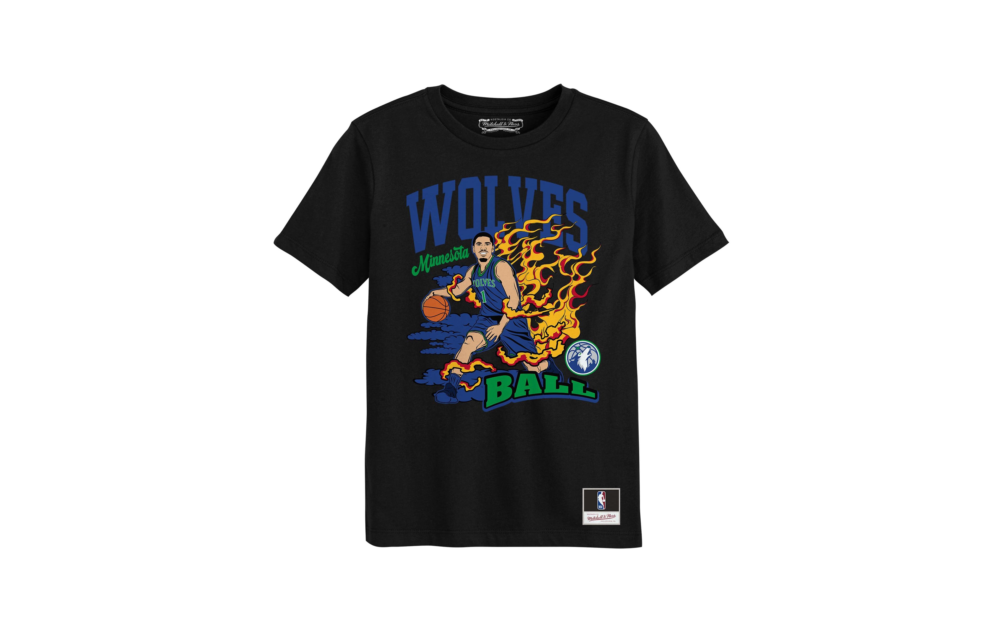 Mitchell & Ness Big Boys' and Girls' LaMelo Ball Black Minnesota Timberwolves Fired Up T-Shirt