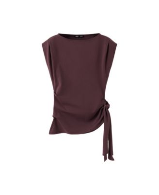 Women's Asymmetrical Tie-Front Boat Neck Sleeveless Top