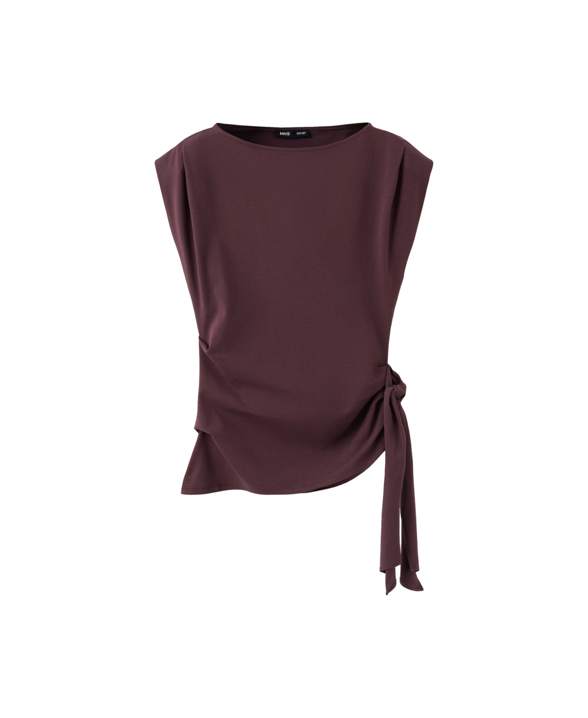 Mango Women's Asymmetrical Tie-Front Boat Neck Sleeveless Top - Wine