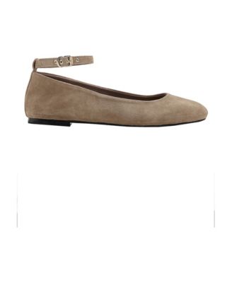 Women's Leather Round-Toe Ankle-Strap Ballerina Flats