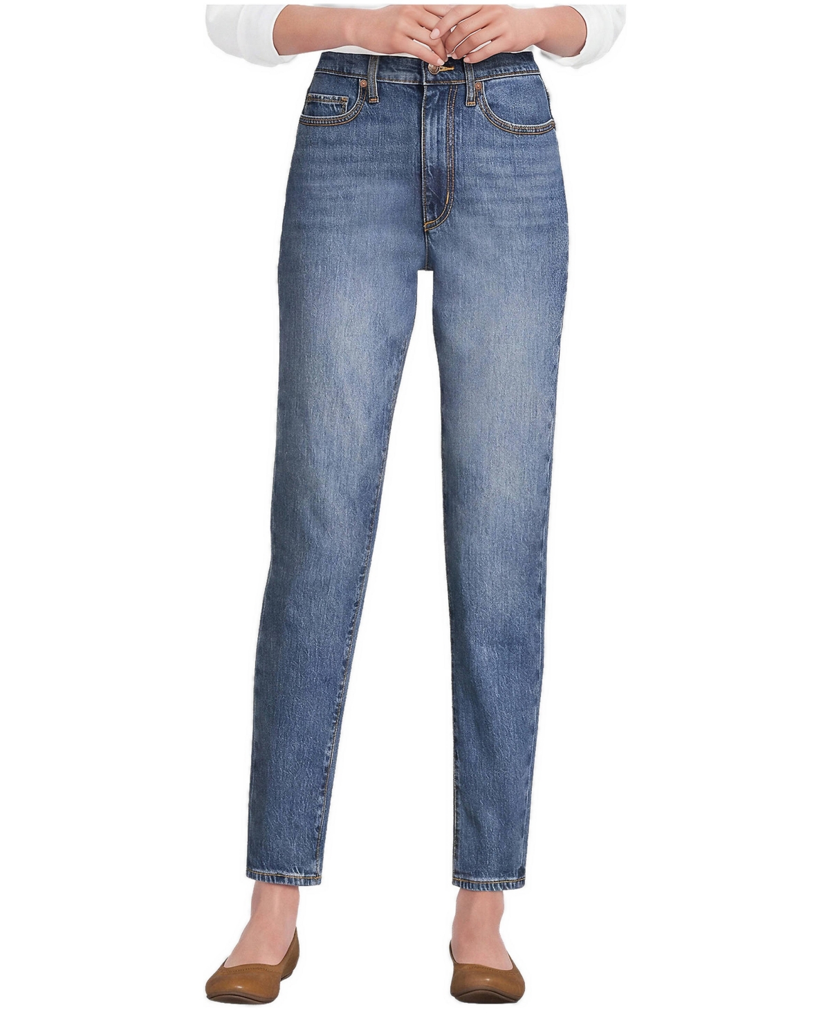 Lands' End Women's Soft Denim High Rise Straight Leg Ankle Jeans - Indigo tide blue