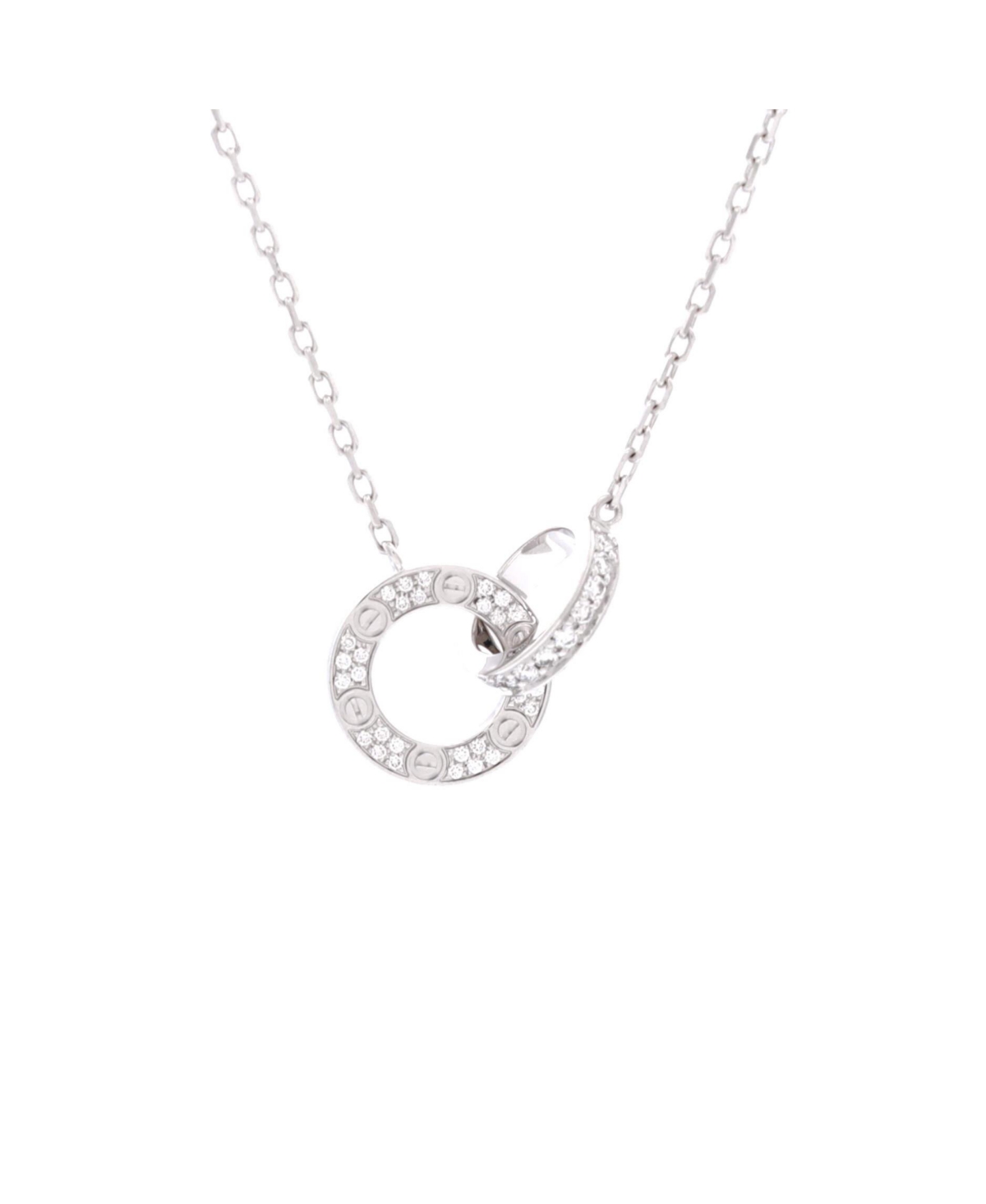 Pre-Owned Cartier Love Interlocking Pave Necklace - 18k white gold