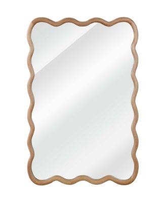 Wood Frame Decorative Mirror 24 x 36 Inch Wavy Rectangle Wall Mirror