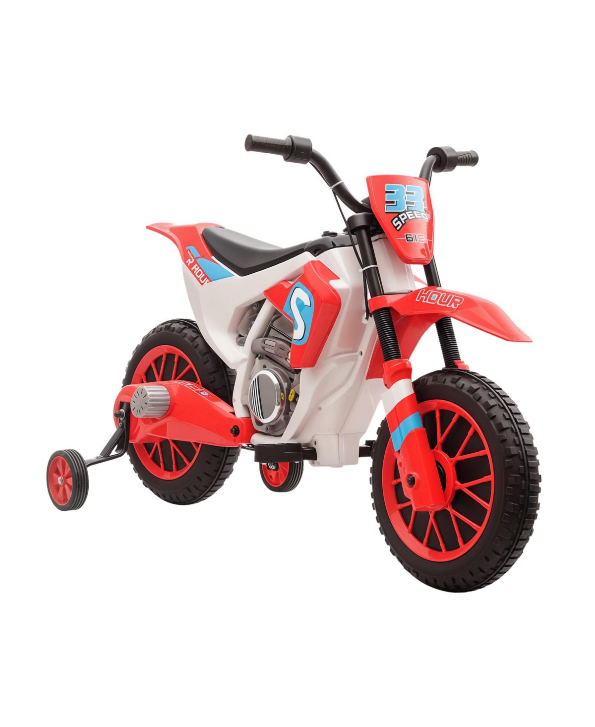 Glintex 12V Kids Electric Dirt Bike with Training Wheels, 45-Minute Battery, Ages 3-6 - Red