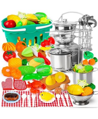 Stainless Steel Cookware & Pretend Food Set 95-Piece Kitchen Playset, Ages 3-6