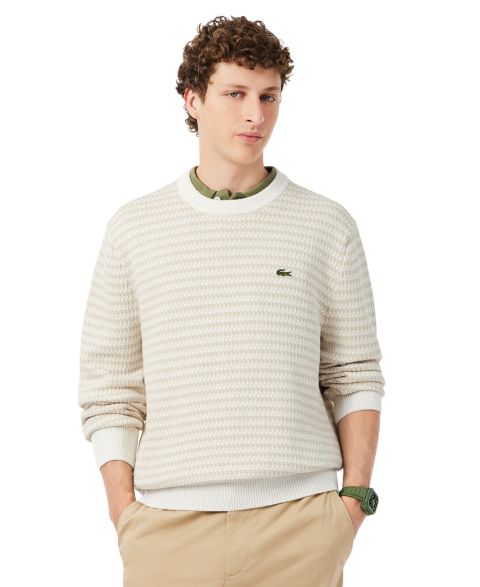 Мужской свитер Lacoste Striped Crewneck Pullover, цвет: Белый