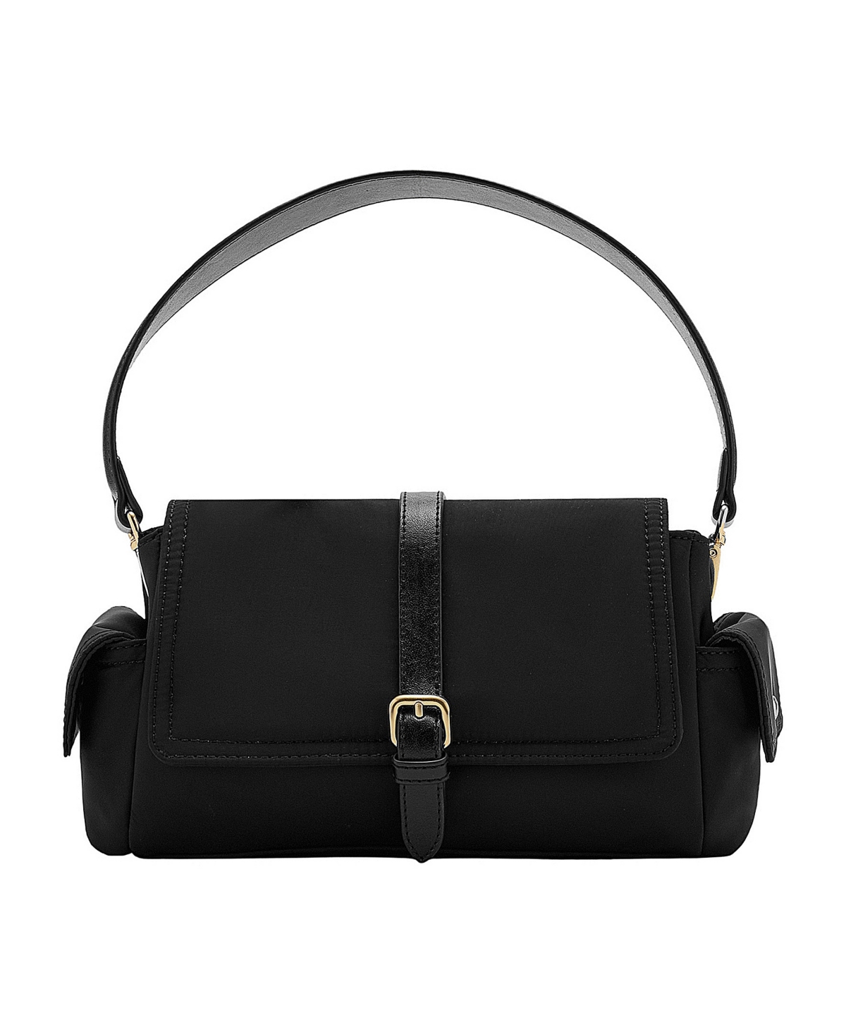 Mango Women's Faux Leather Pockets and Buckle Shoulder Bag - Black