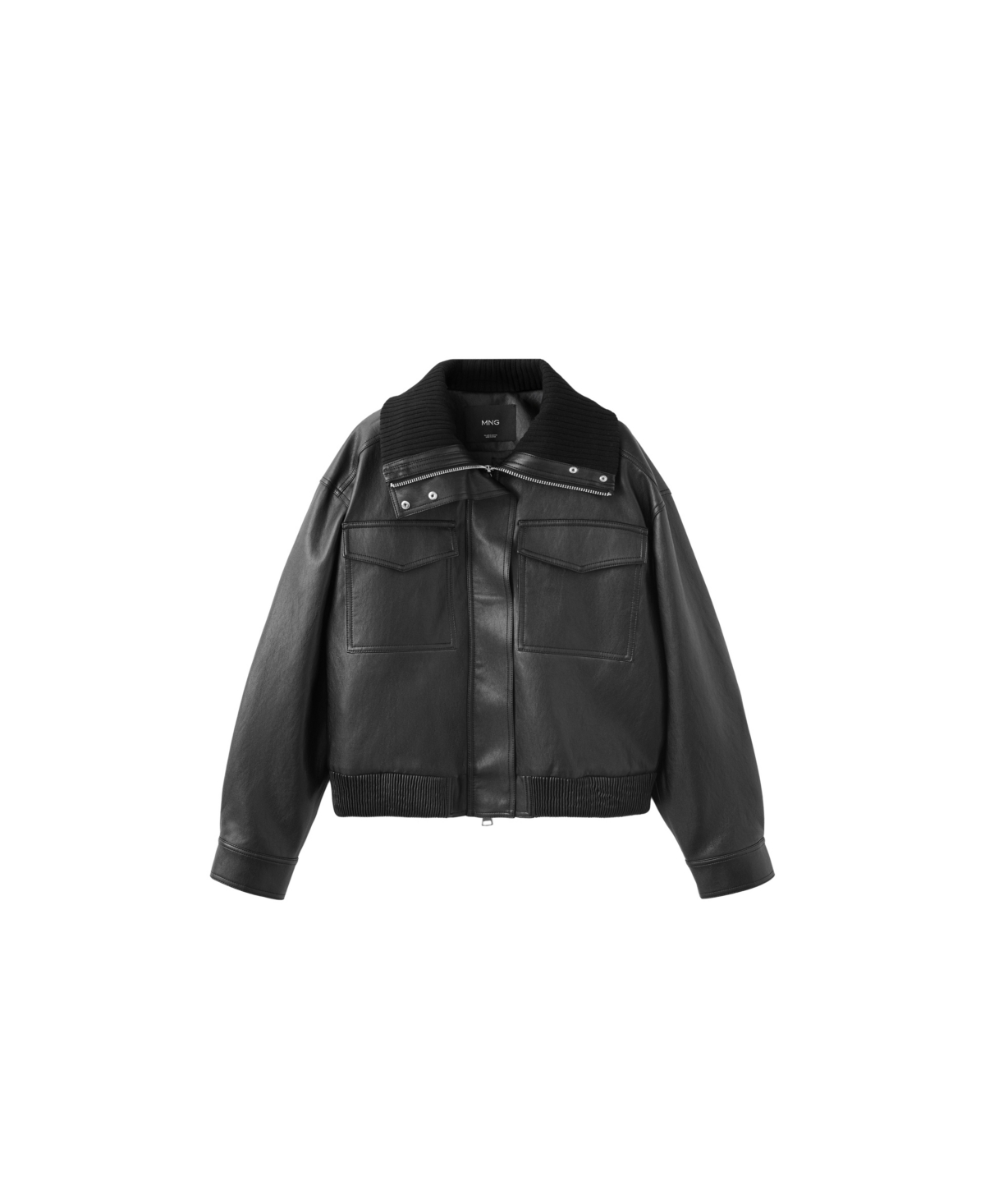 Mango Women's Oversized Ribbed Faux Leather Jacket - Black