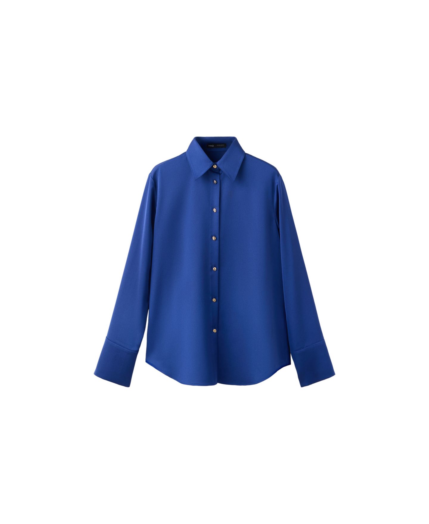 Женская рубашка Mango Ideale Regular-Fit Long-Sleeve Satin, цвет: Синий — фото 1