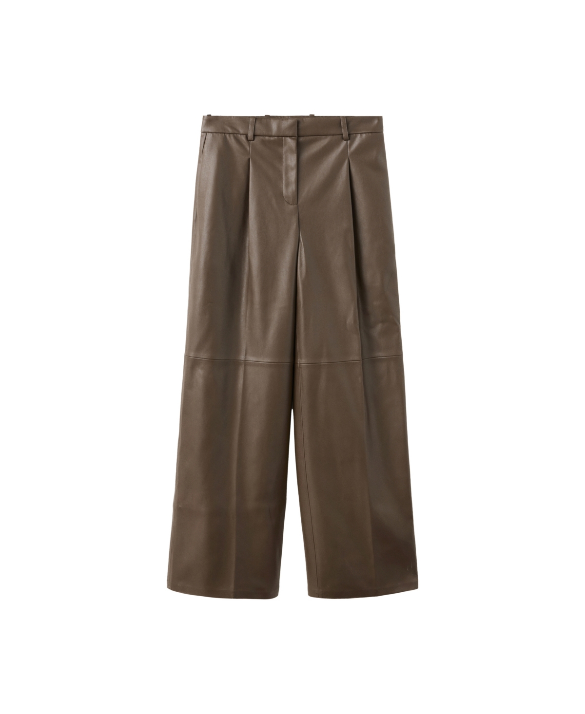 Mango Women's Wide Leg Faux Leather Pants - Medium Brown