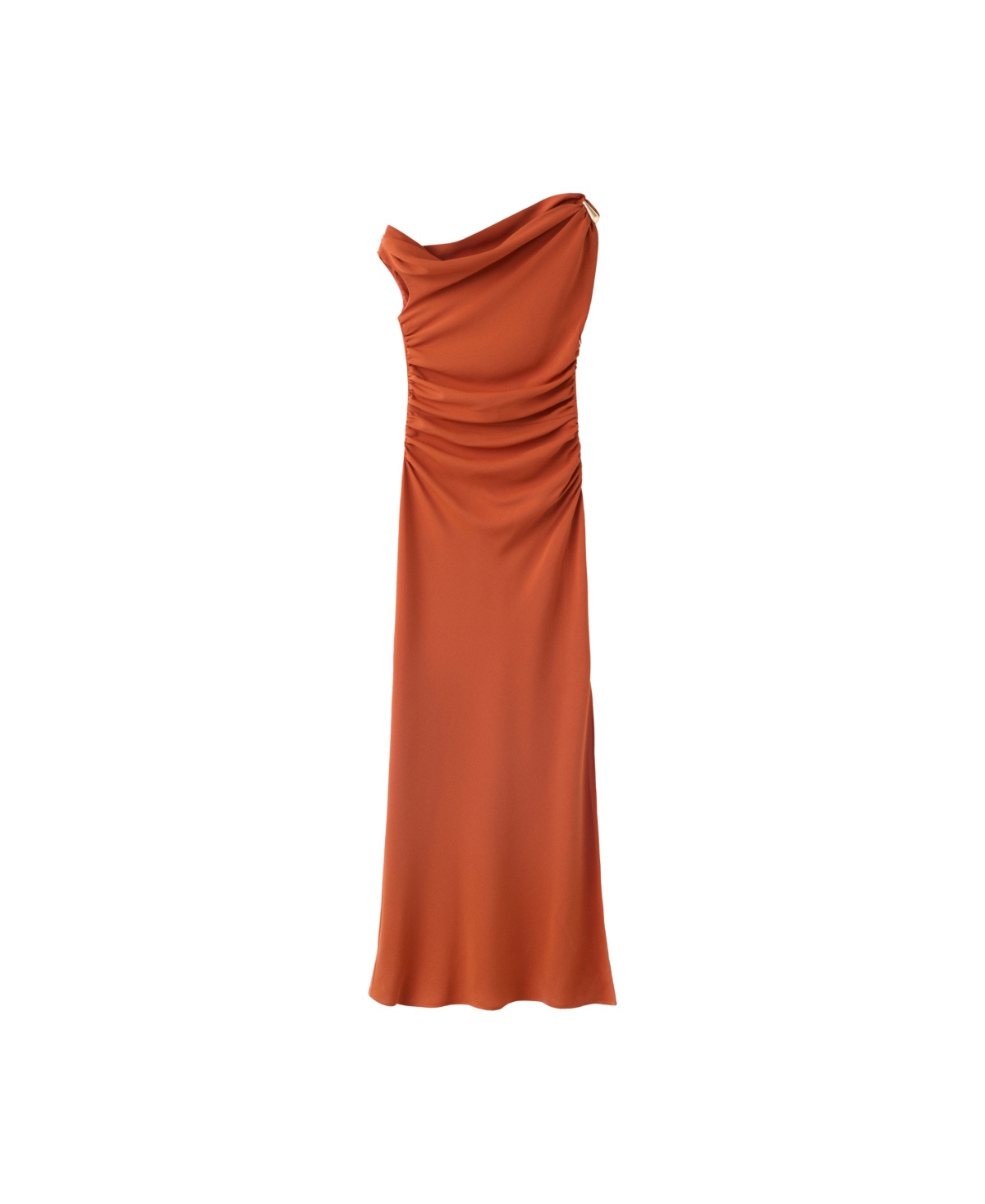 Mango Women's Asymmetrical Pleated Off-the-Shoulder Dress - Orange