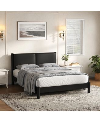  Wooden Platform Bed with PU Leather Headboard