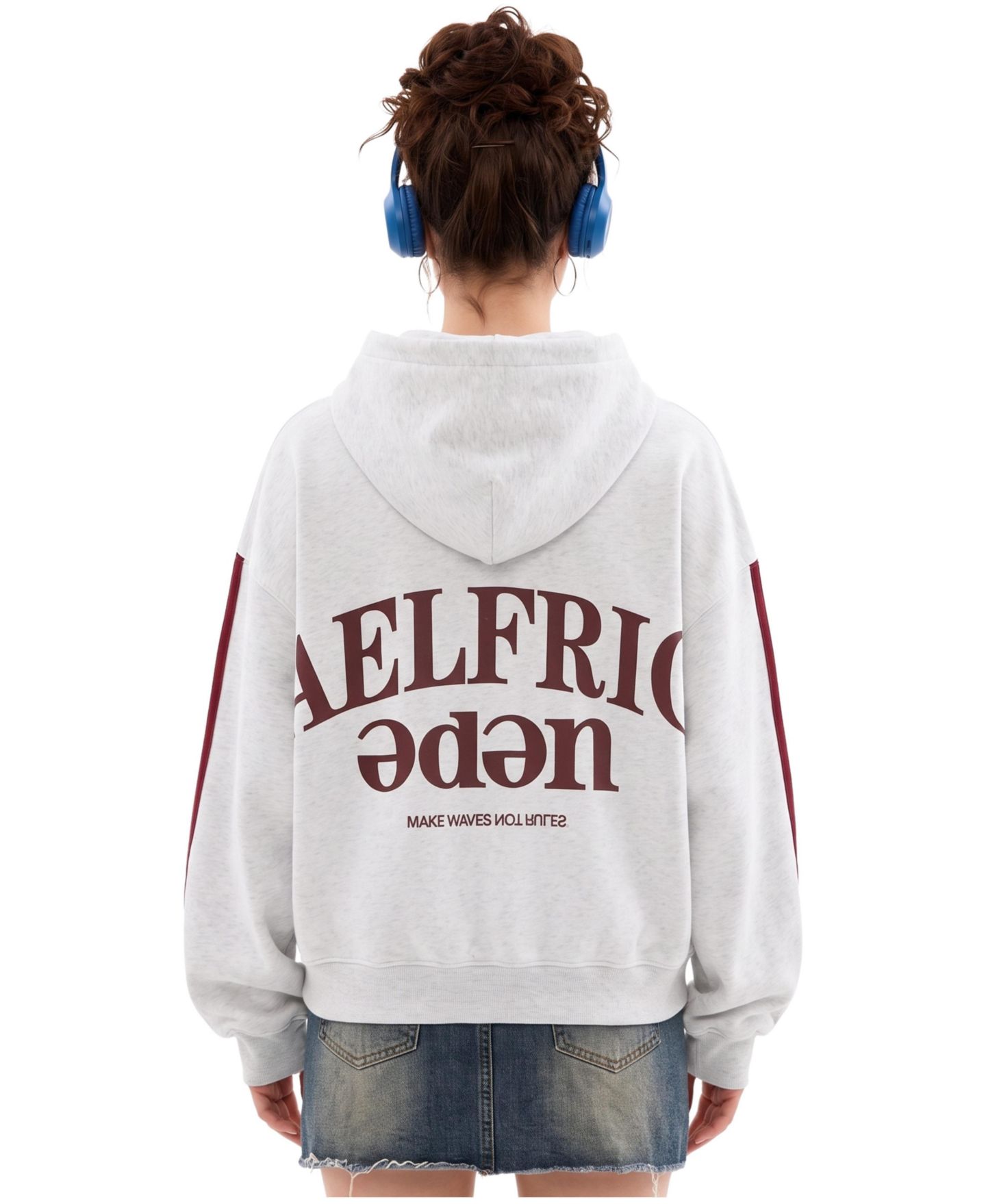 Женское худи AELFRIC EDEN Vintage Varsity Heart Oversized Stripe, цвет: Серый — фото 3