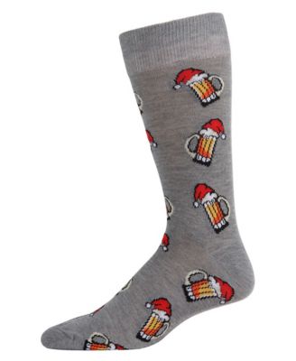 Men's Santa Hat Beer Mug Novelty Crew Socks