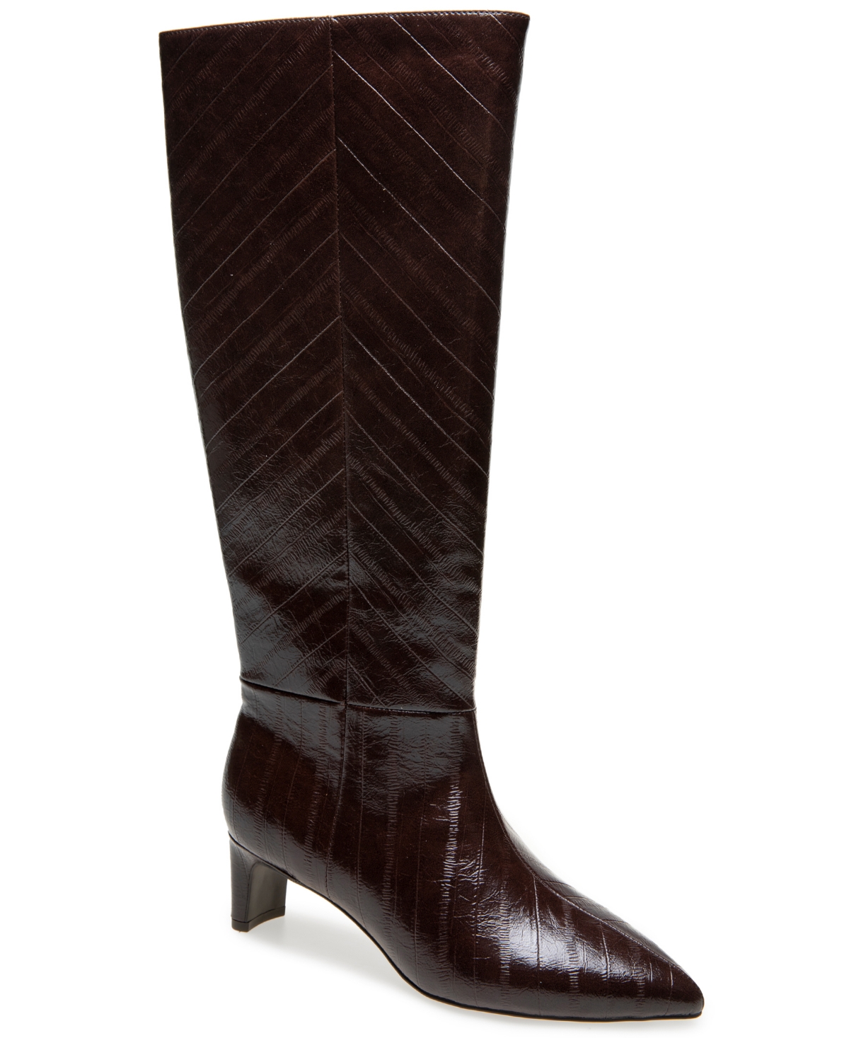 Kenneth Cole Reaction Women's Boysen Knee High Pointed Toe Faux Leather Boots - Chocolate Eel