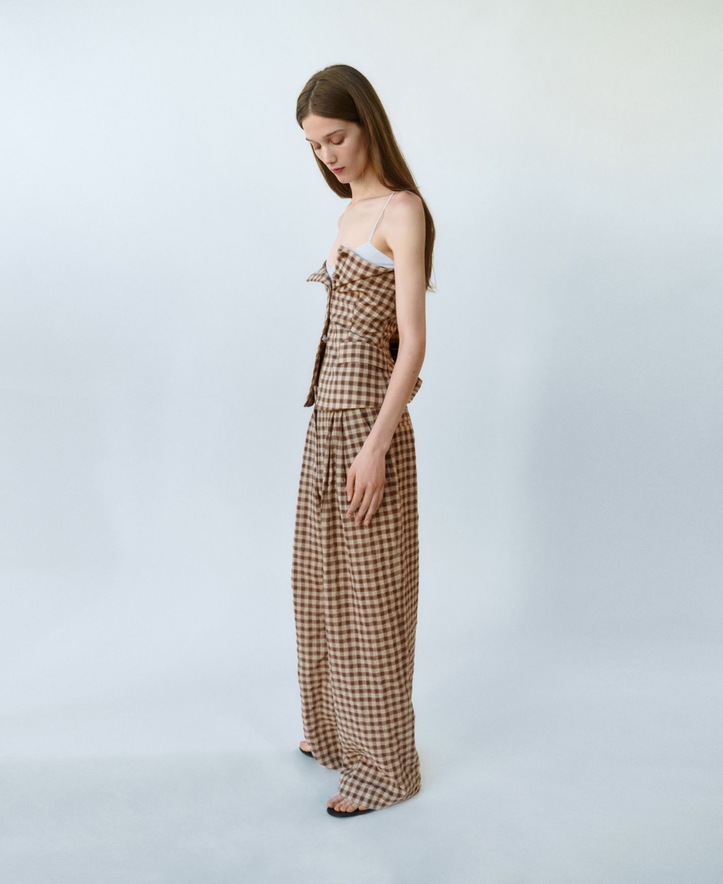 Женский топ Mango Gingham Strapless, цвет: Коричневый — фото 5