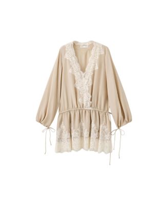 Women's Long-Sleeve V-Neck Lace Mini Dress