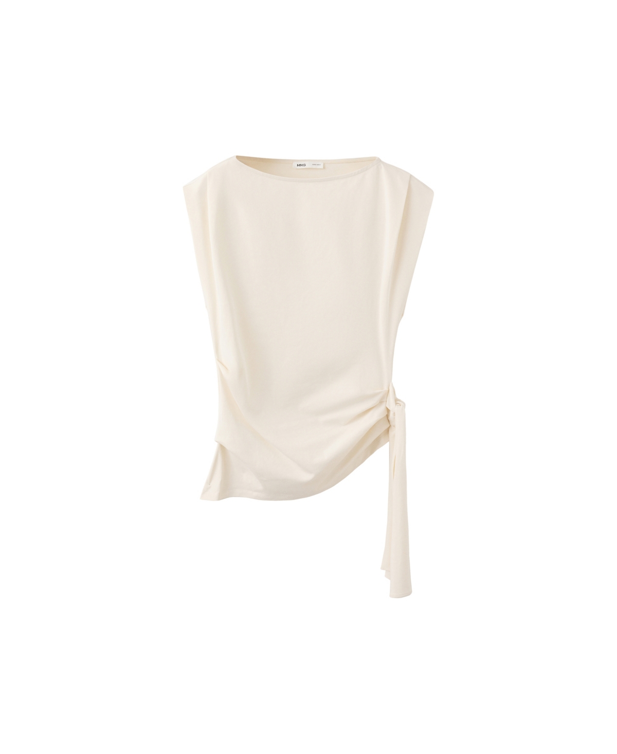 Mango Women's Asymmetrical Tie-Front Boat Neck Sleeveless Top - Ecru