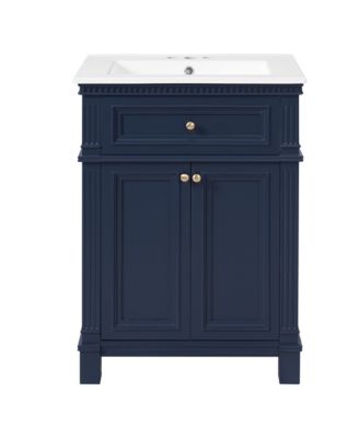 24 Inch Freestanding Bathroom Vanity, MDF Cabinet with Solid Wood Frame, Ceramic Integrated Sink, 4-Inch Faucet Centers