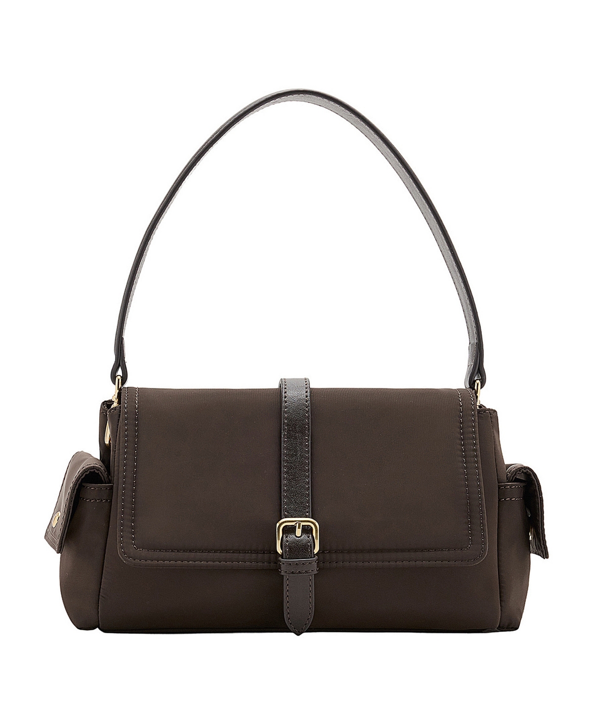 Mango Women's Faux Leather Pockets and Buckle Shoulder Bag - Chocolate
