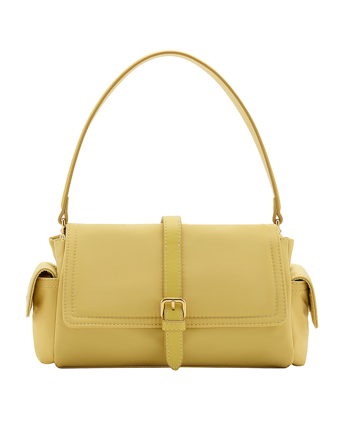 Mango Women's Faux Leather Pockets and Buckle Shoulder Bag - Pastel Yellow
