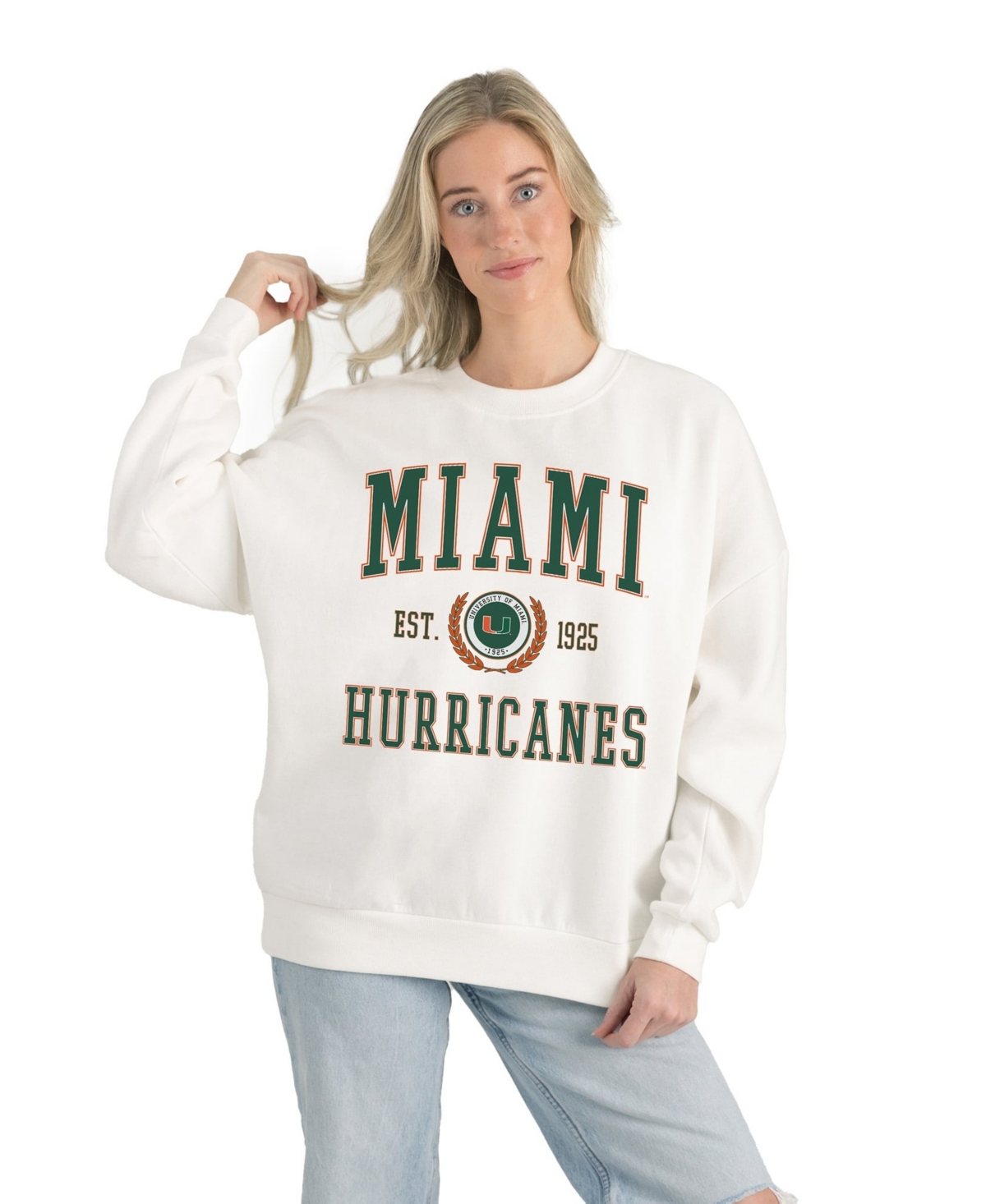 Gameday Couture Women's White Miami Hurricanes Premium Fleece Drop Shoulder Oversized Pullover Sweatshirt - White
