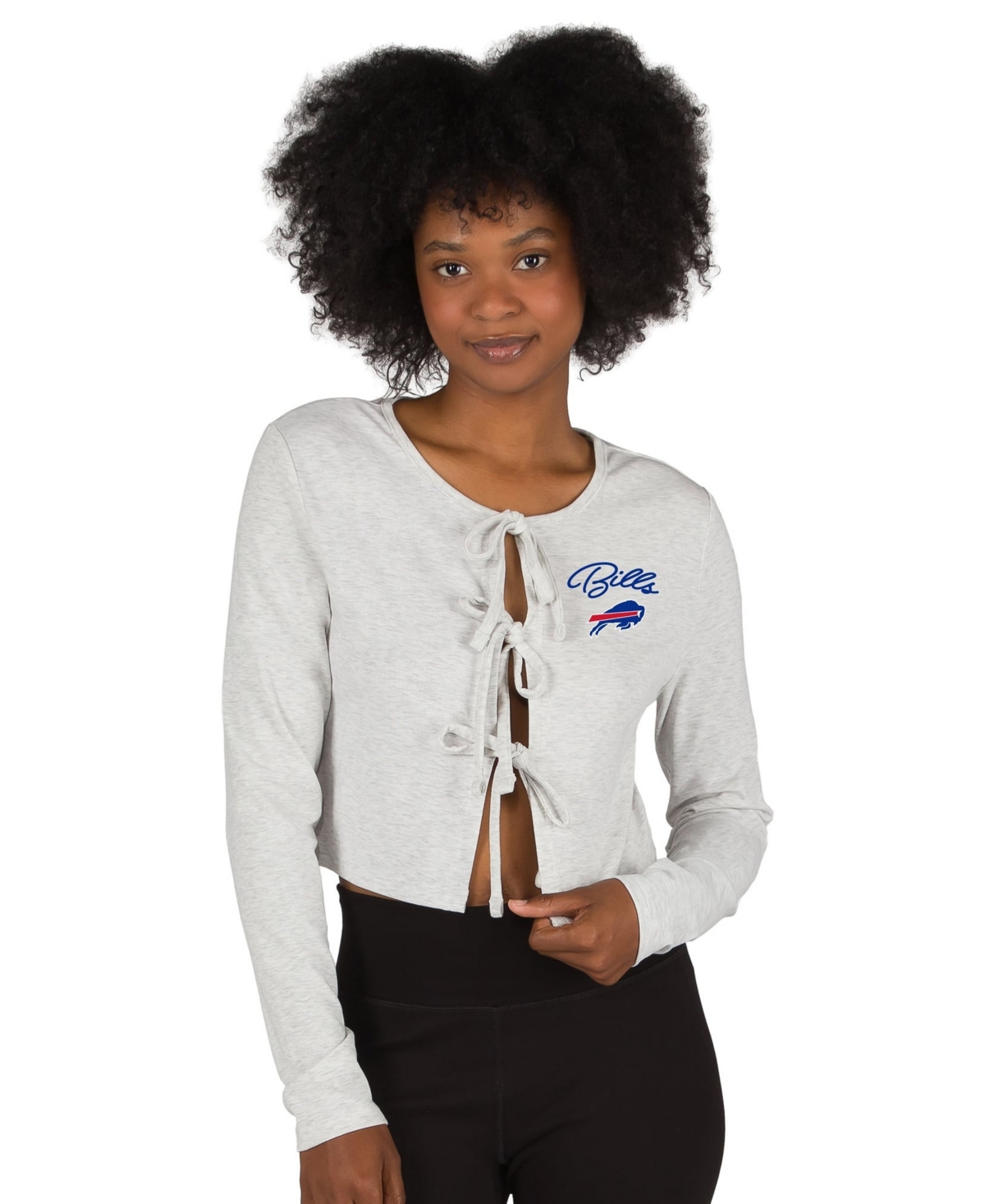 Concepts Sport Women's Gray Buffalo Bills Fray Knit Long-Sleeve Tie Front Top - Gray