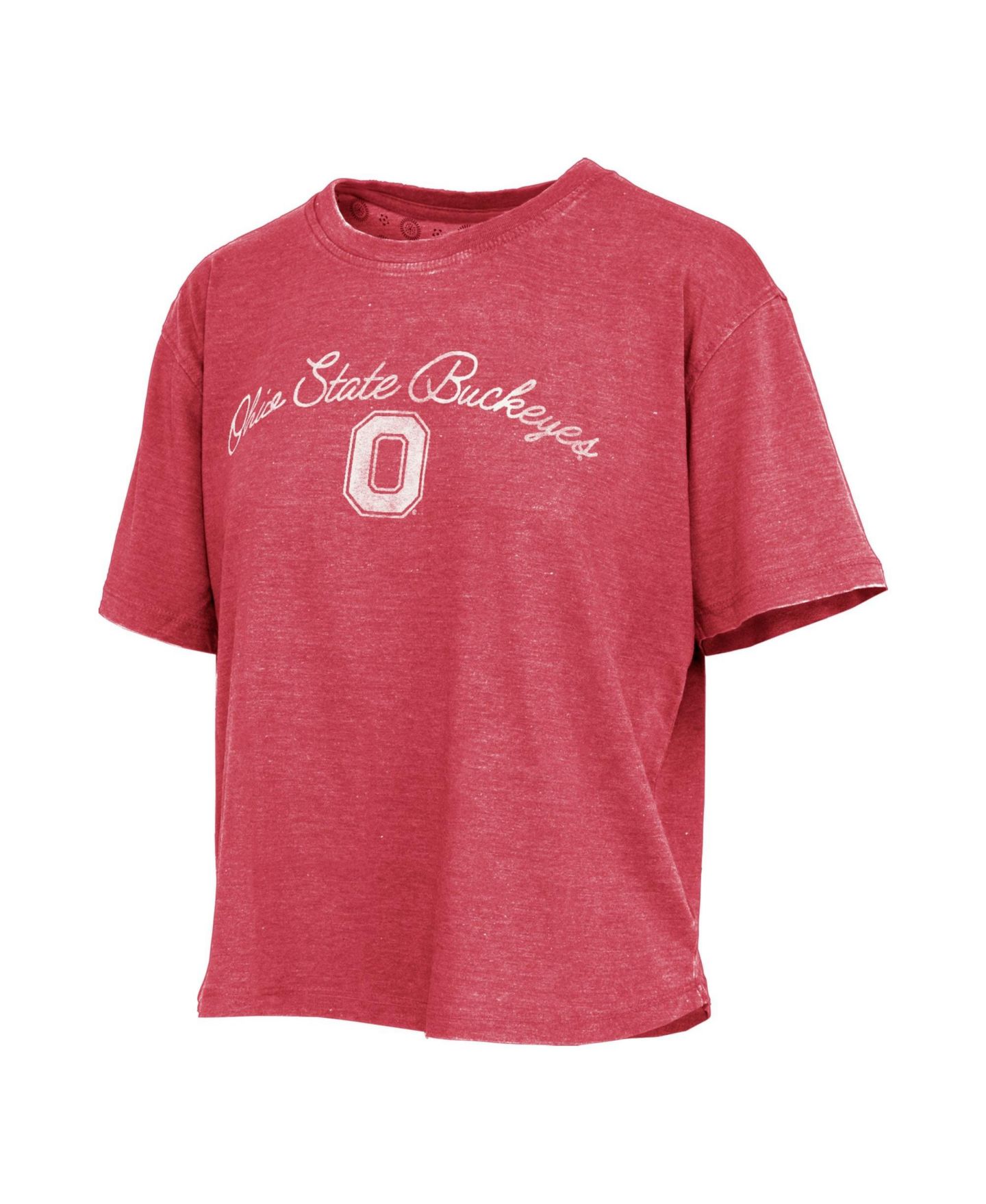 Женская футболка Pressbox Scarlet Ohio State Buckeyes Vintage Waist Length Script Over Logo — фото 2