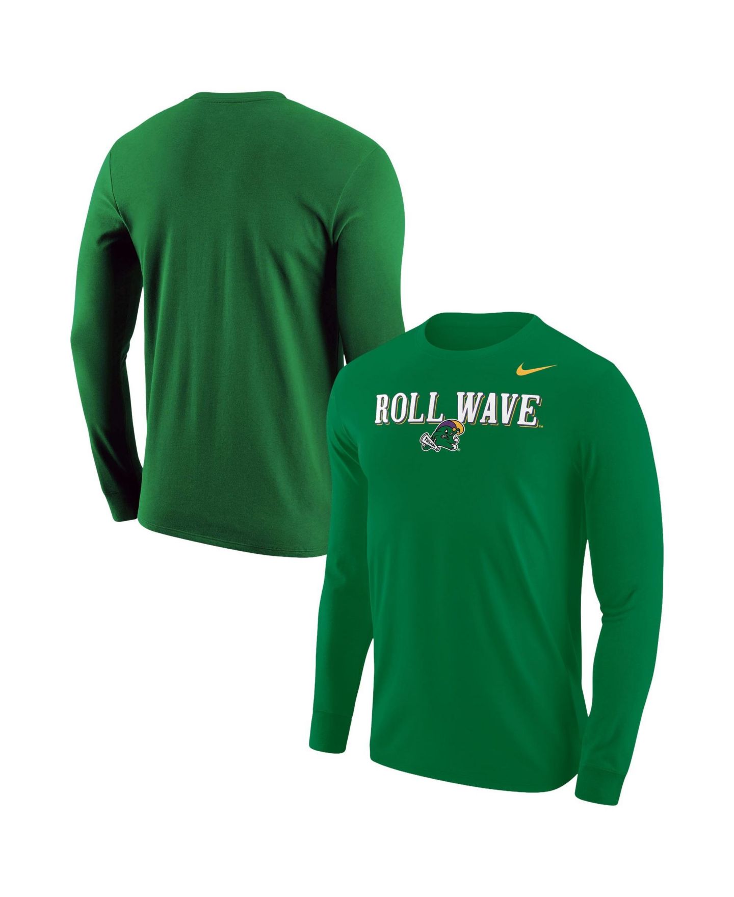 Мужская футболка Nike Green Tulane Green Wave Roll Wave Long-Sleeve — фото 1