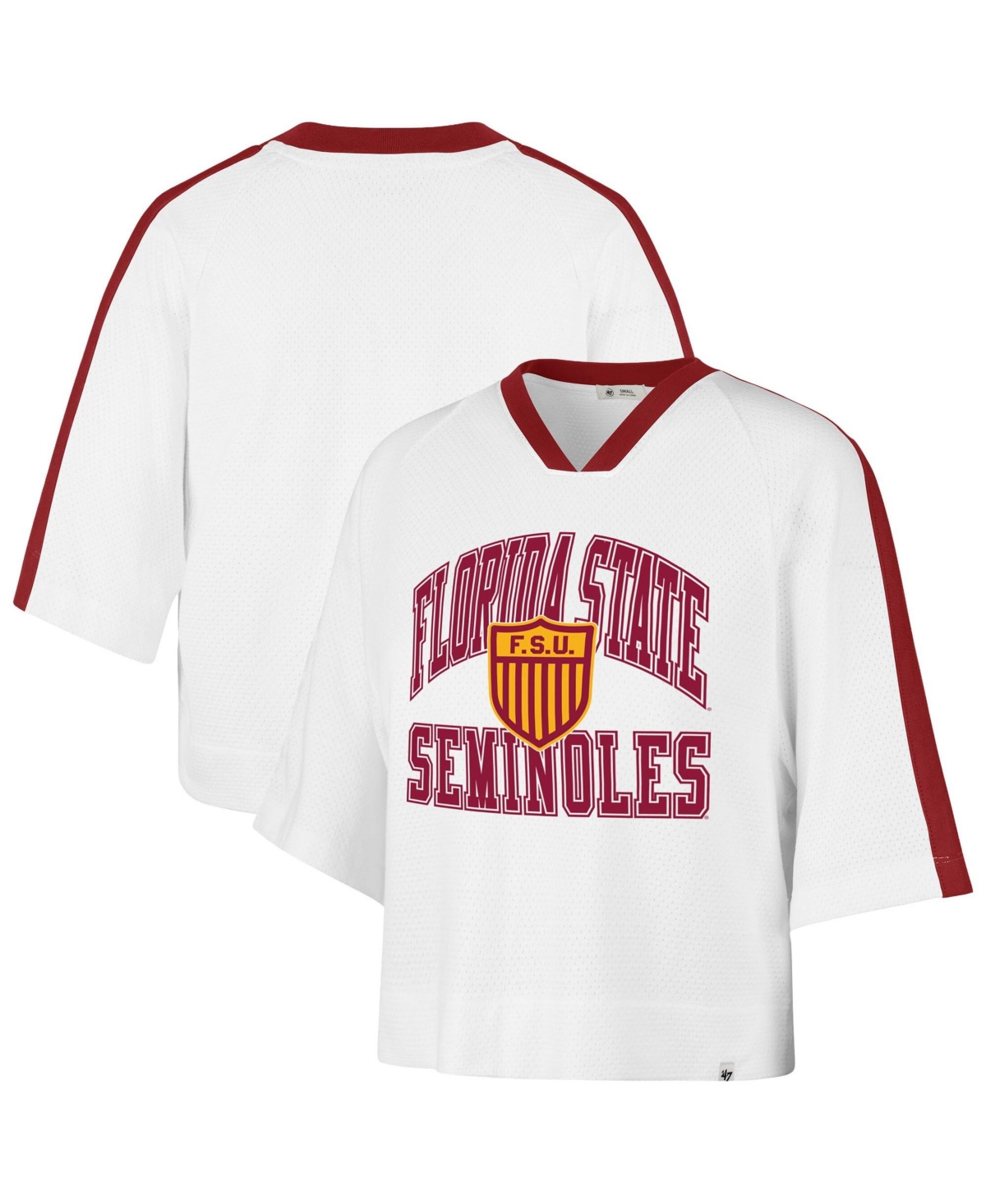 '47 Brand Women's White Florida State Seminoles Big Overarch Drop Needle Raglan V-Neck T-Shirt - White