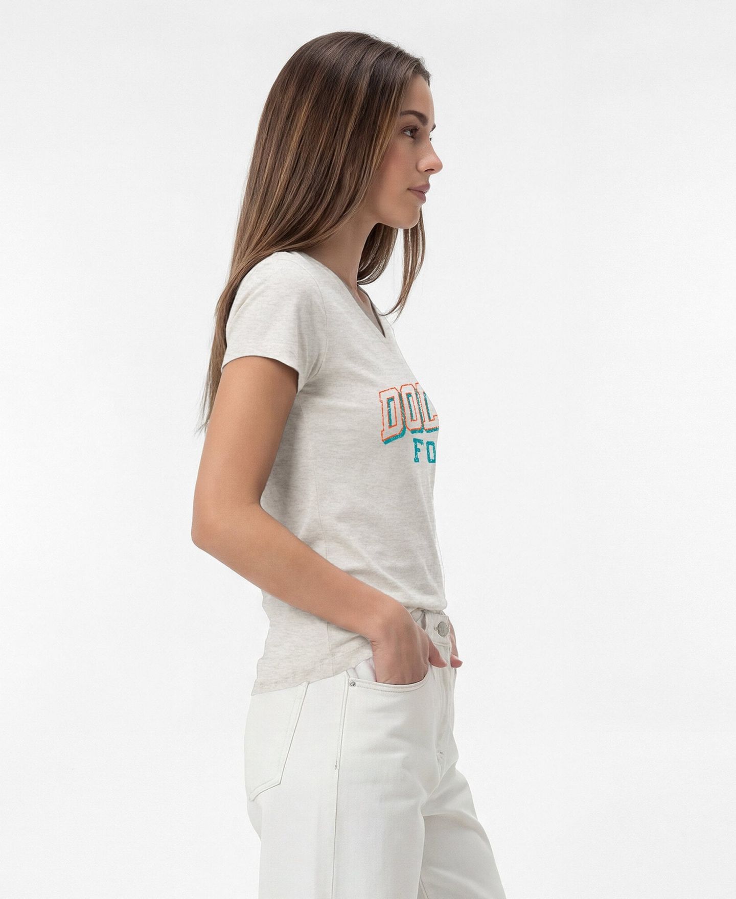 Женская футболка Champion White Miami Dolphins Triumph Tri-Blend V-Neck — фото 4