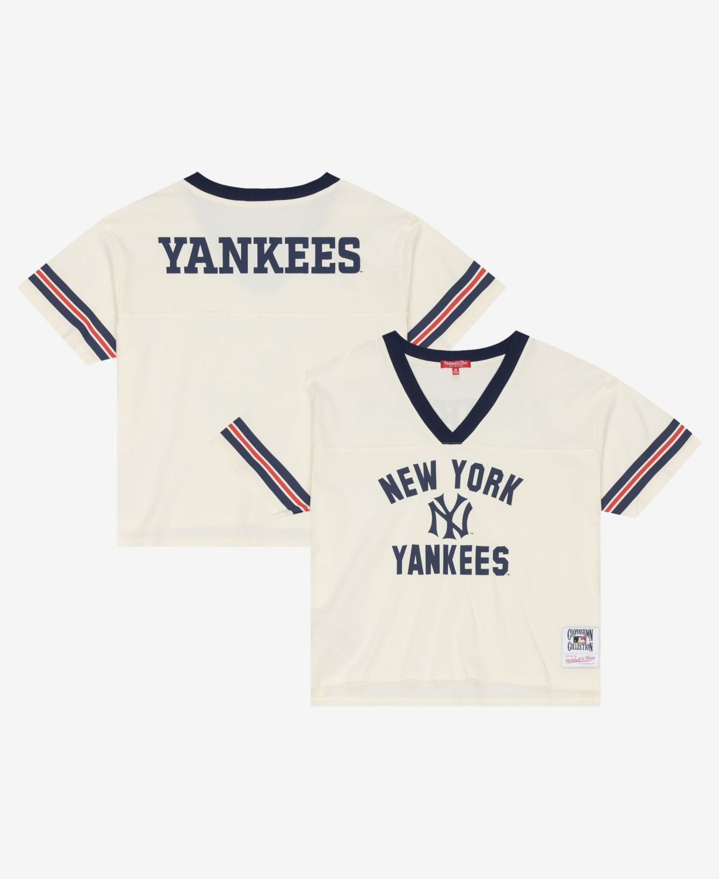 Женская футболка Mitchell & Ness Cream New York Yankees Cooperstown Collection Retro Roots Crop Boxy Yoke — фото 8