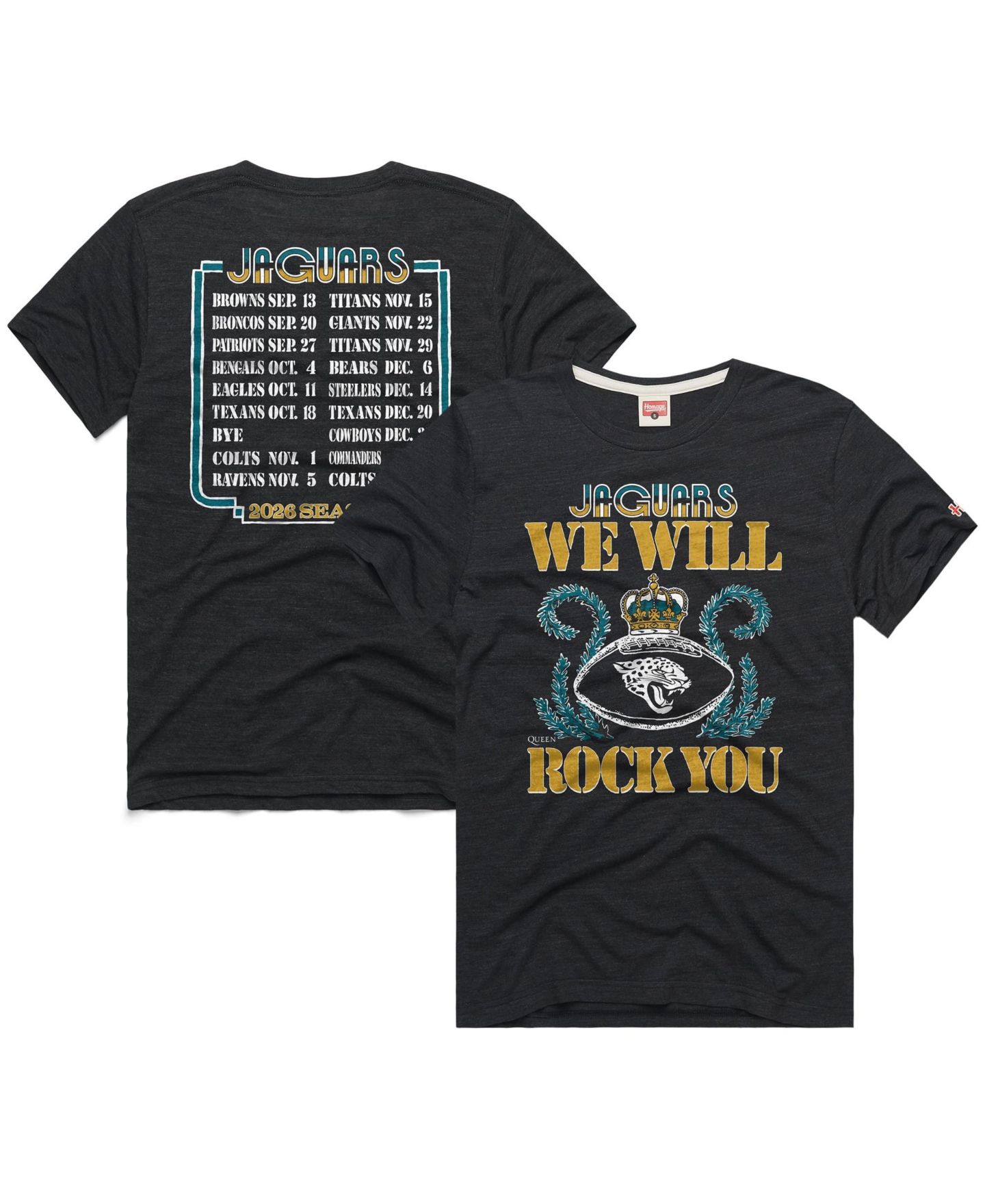 Футболка Homage Charcoal Jacksonville Jaguars 2026 NFL Schedule Queen Tri-Blend — фото 1