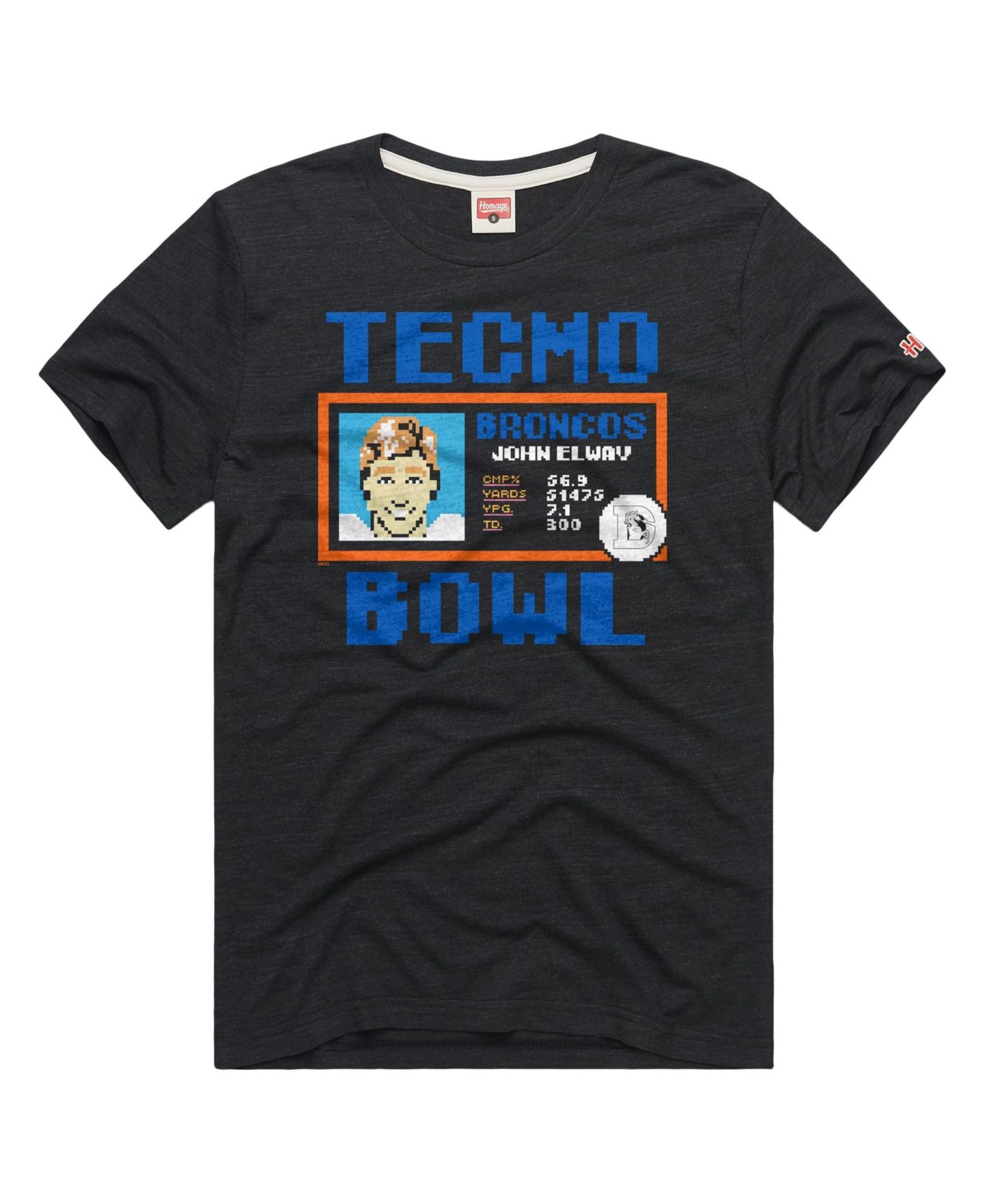 Футболка Homage John Elway Charcoal Denver Broncos Tecmo Bowl Retired Player Graphic Tri-Blend — фото 2