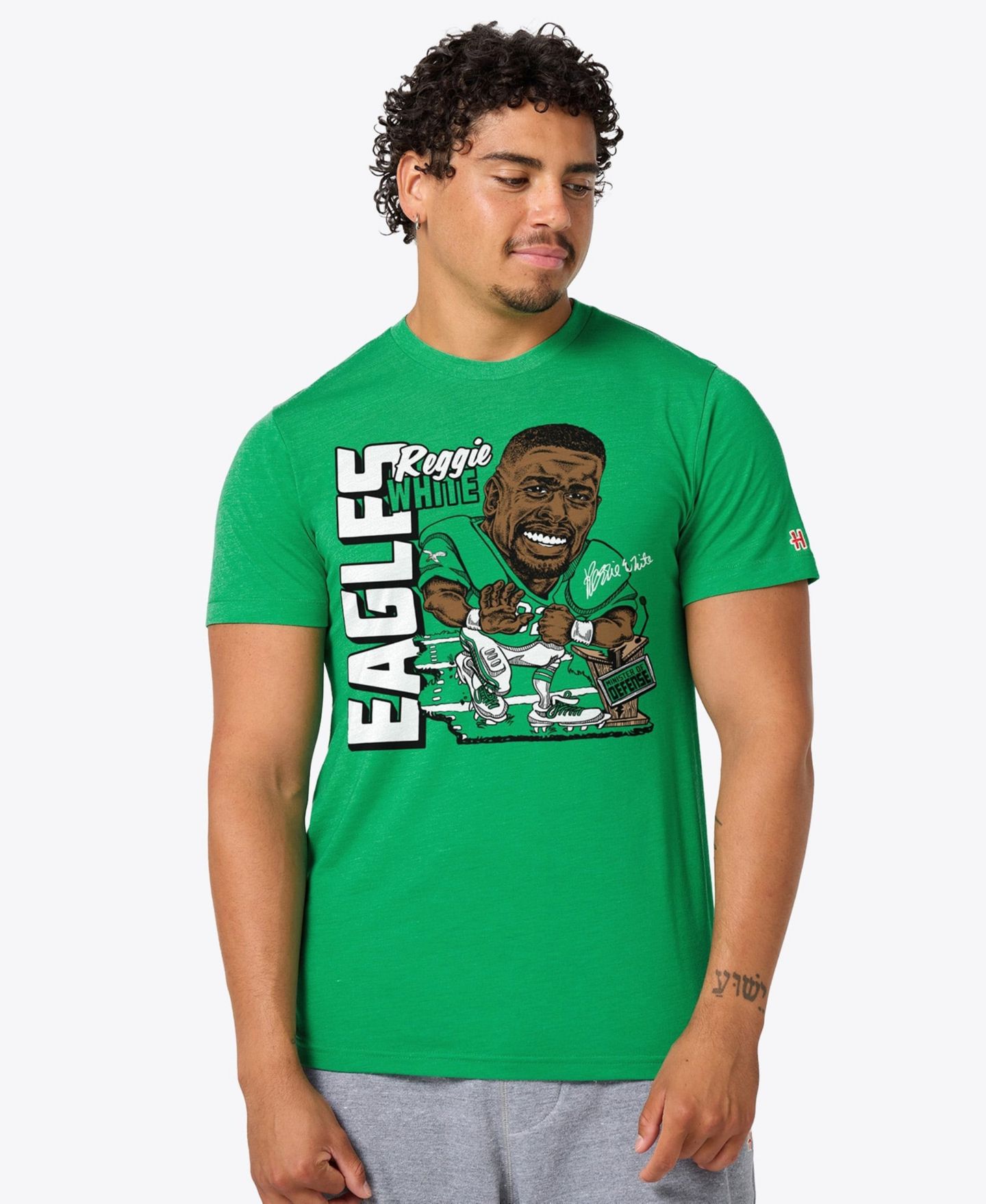Футболка Homage Reggie White Kelly Green Philadelphia Eagles Caricature Player Graphic Tri-Blend — фото 1