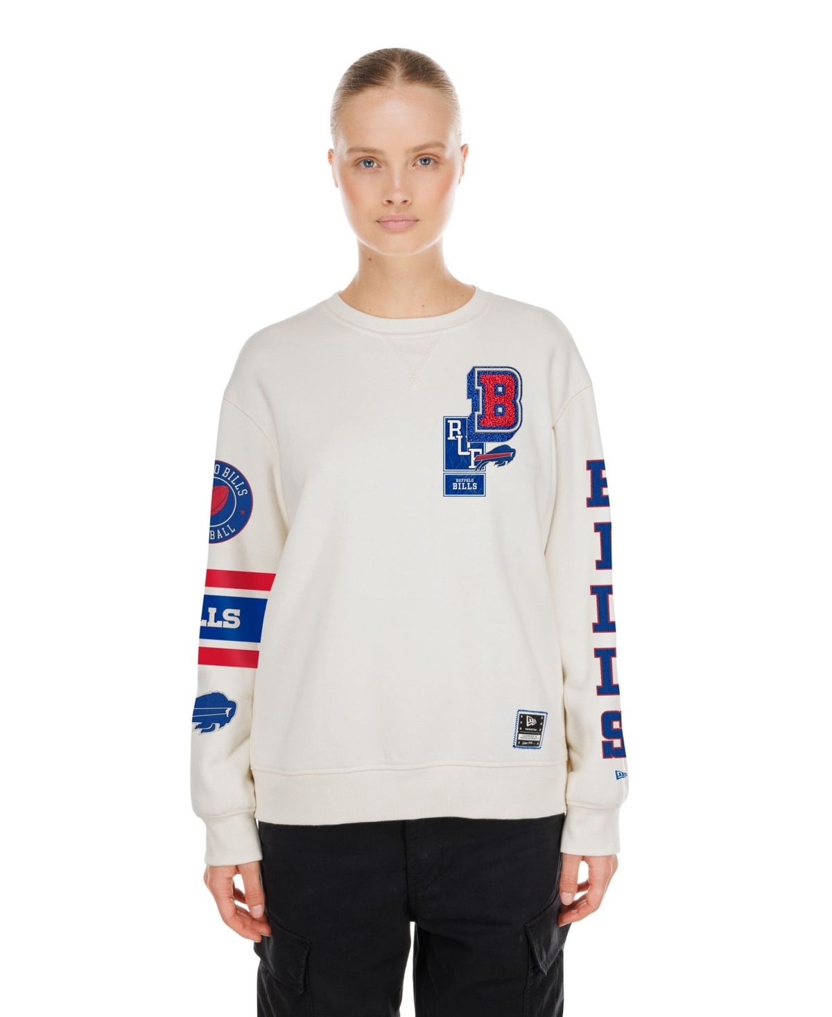 New Era Women's Cream Buffalo Bills Academic Crewneck Sweatshirt - Cream