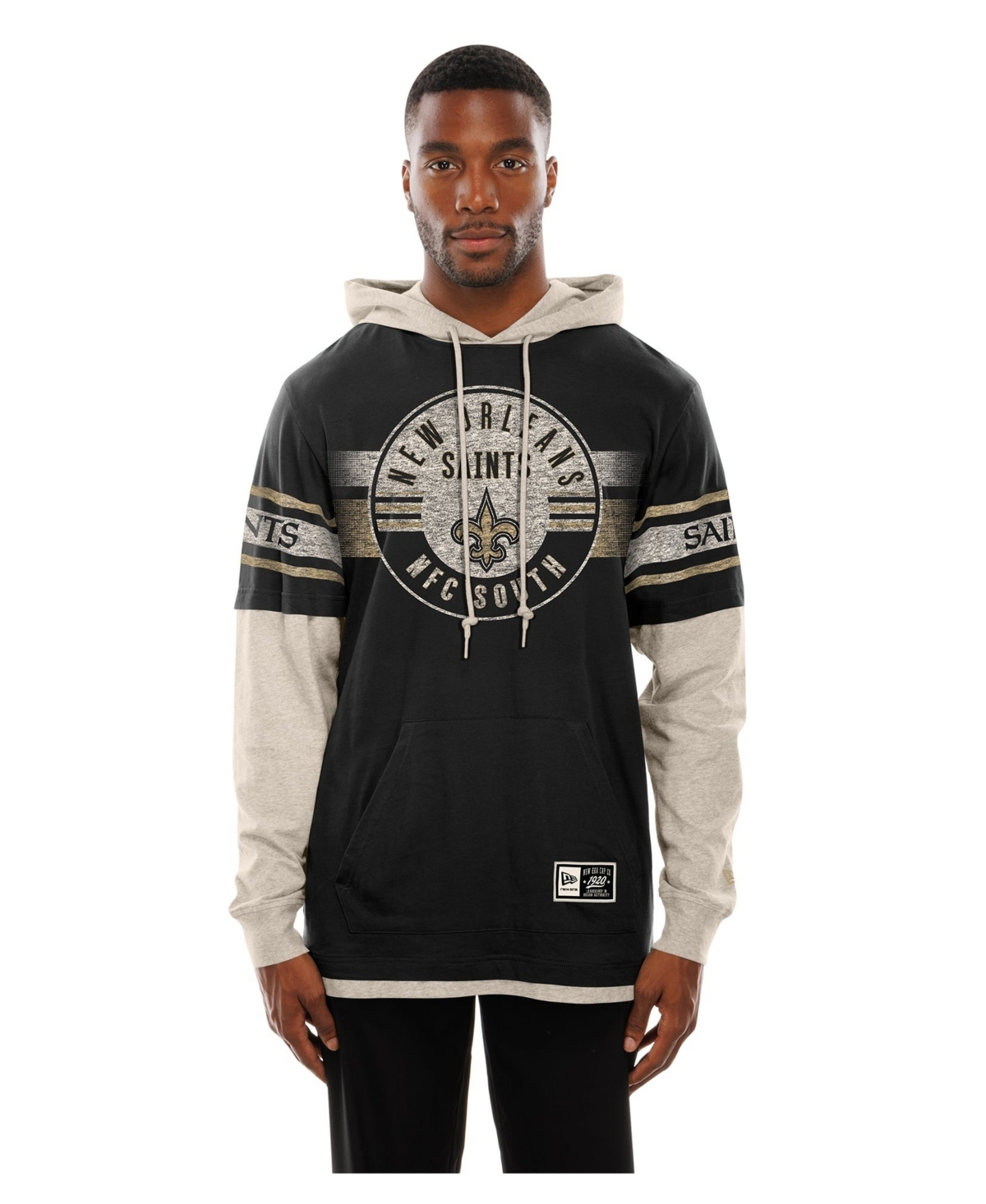 New Era Men's Black New Orleans Saints Twofer Layered Long-Sleeve Hooded T-Shirt - Black
