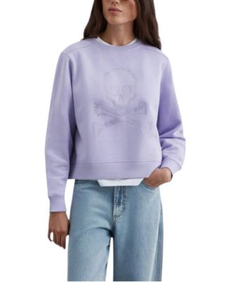 Women's Glitter Skull Crewneck Long-Sleeve Cotton Sweatshirt