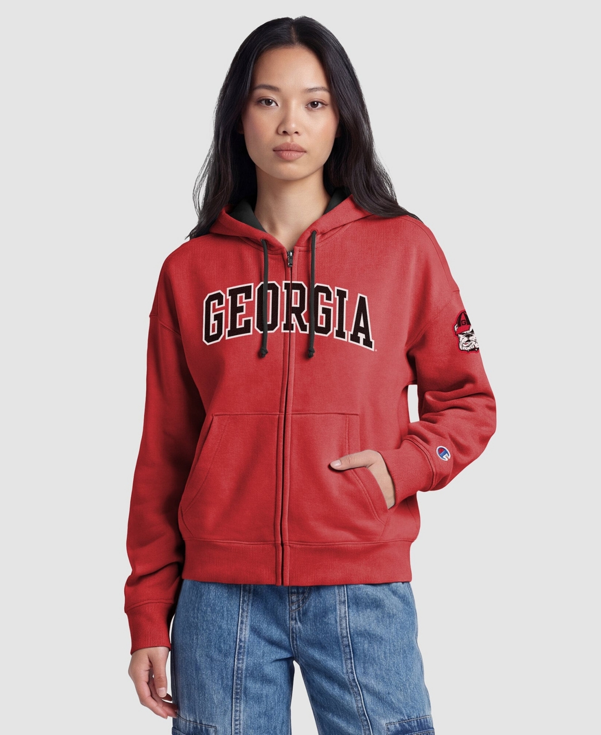 Champion Women's Red Georgia Bulldogs Arch Full-Zip Fleece Hoodie - Red, Black