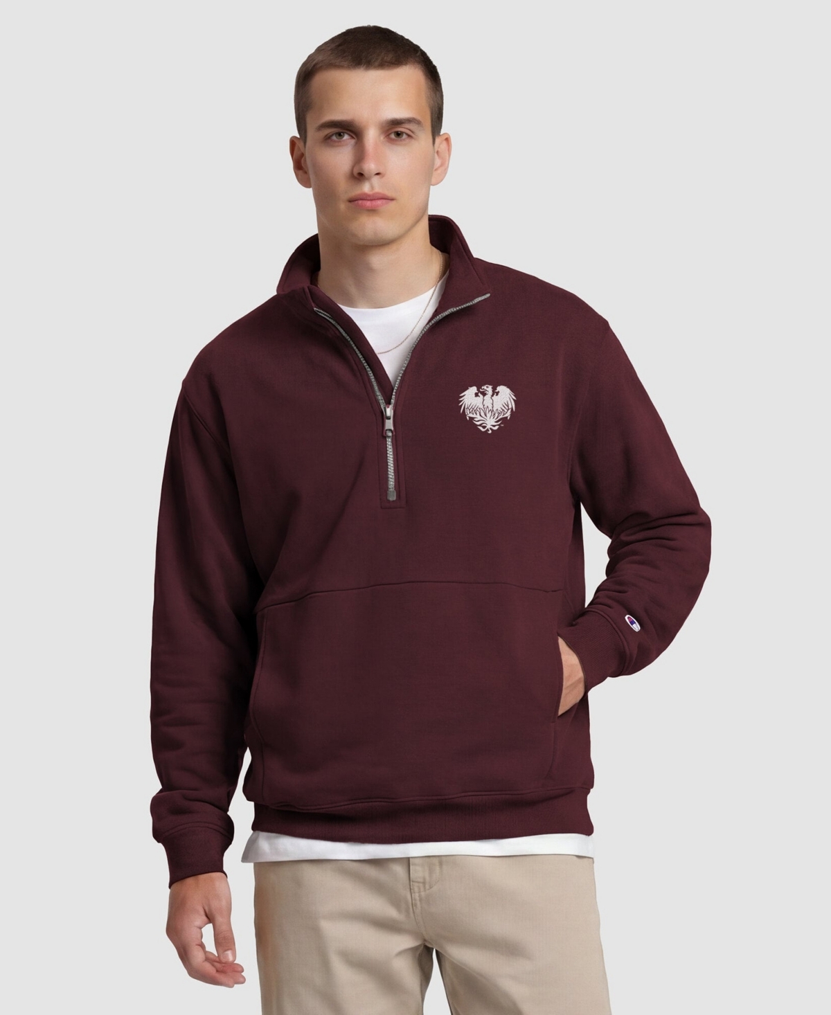 Champion Men's Maroon UChicago Maroons Quarter-Zip Fleece Pullover - Maroon, Heather Gray