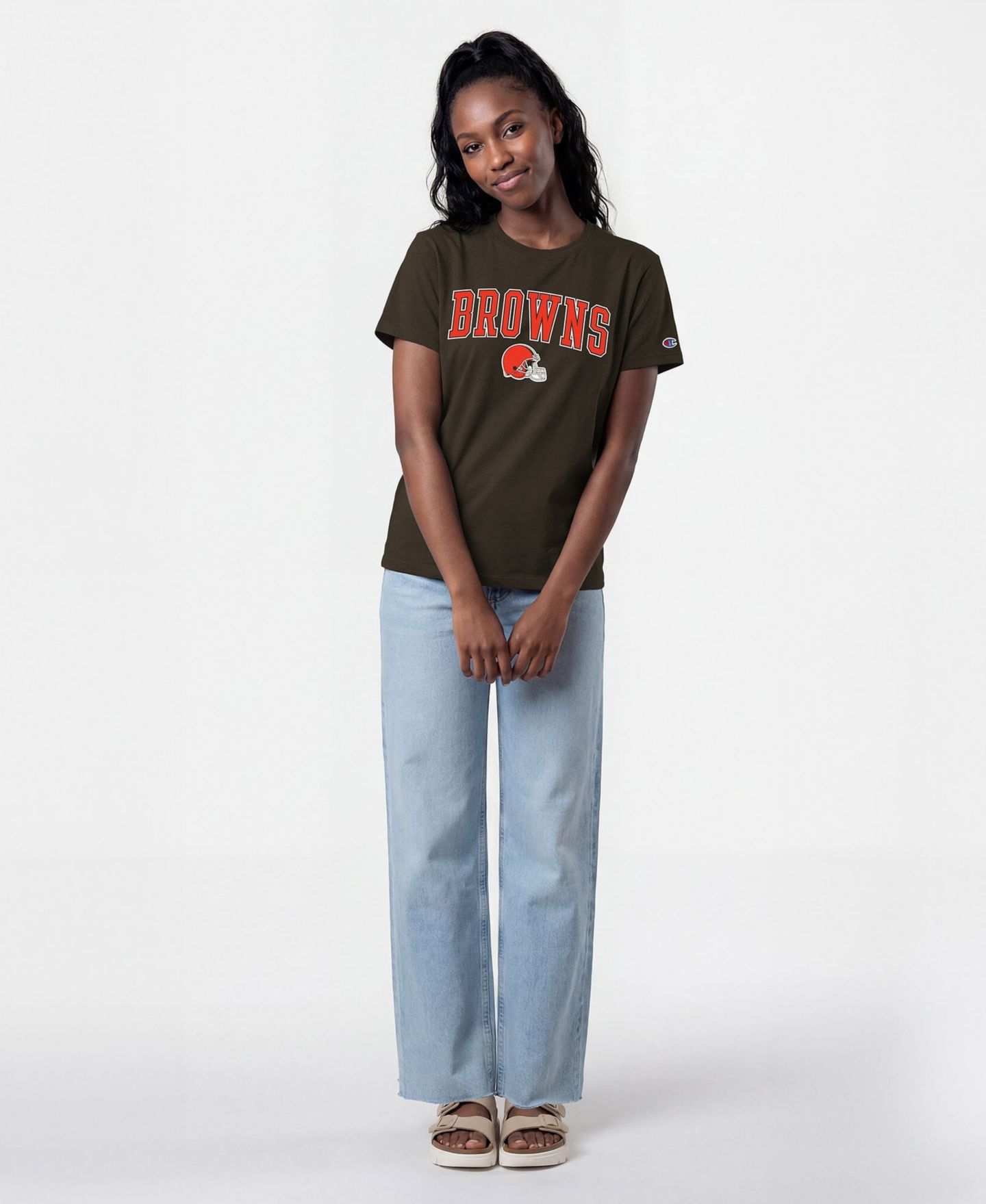 Женская футболка Champion Brown Cleveland Browns Arched Over Logo — фото 3