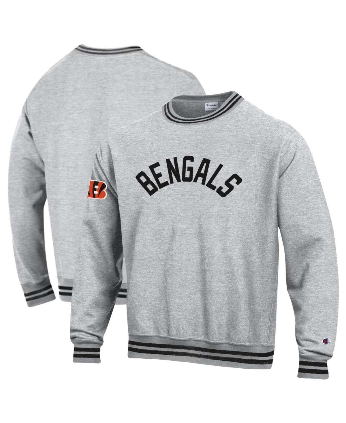 Champion Men's Heather Gray/Black Cincinnati Bengals Reverse Weave Yarn Dye Sweatshirt - Heather Gray, Black