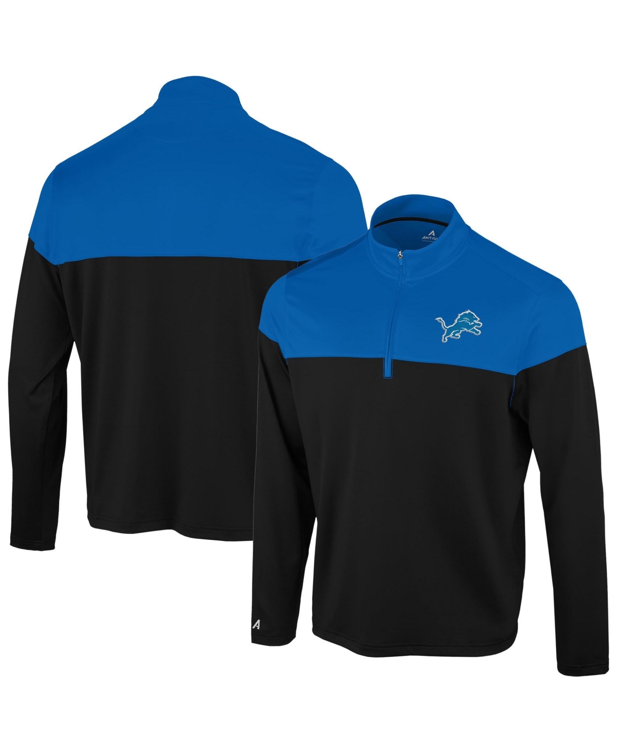 Antigua Men's Black/Blue Detroit Lions Hinder Quarter-Zip Pullover - Black, Blue