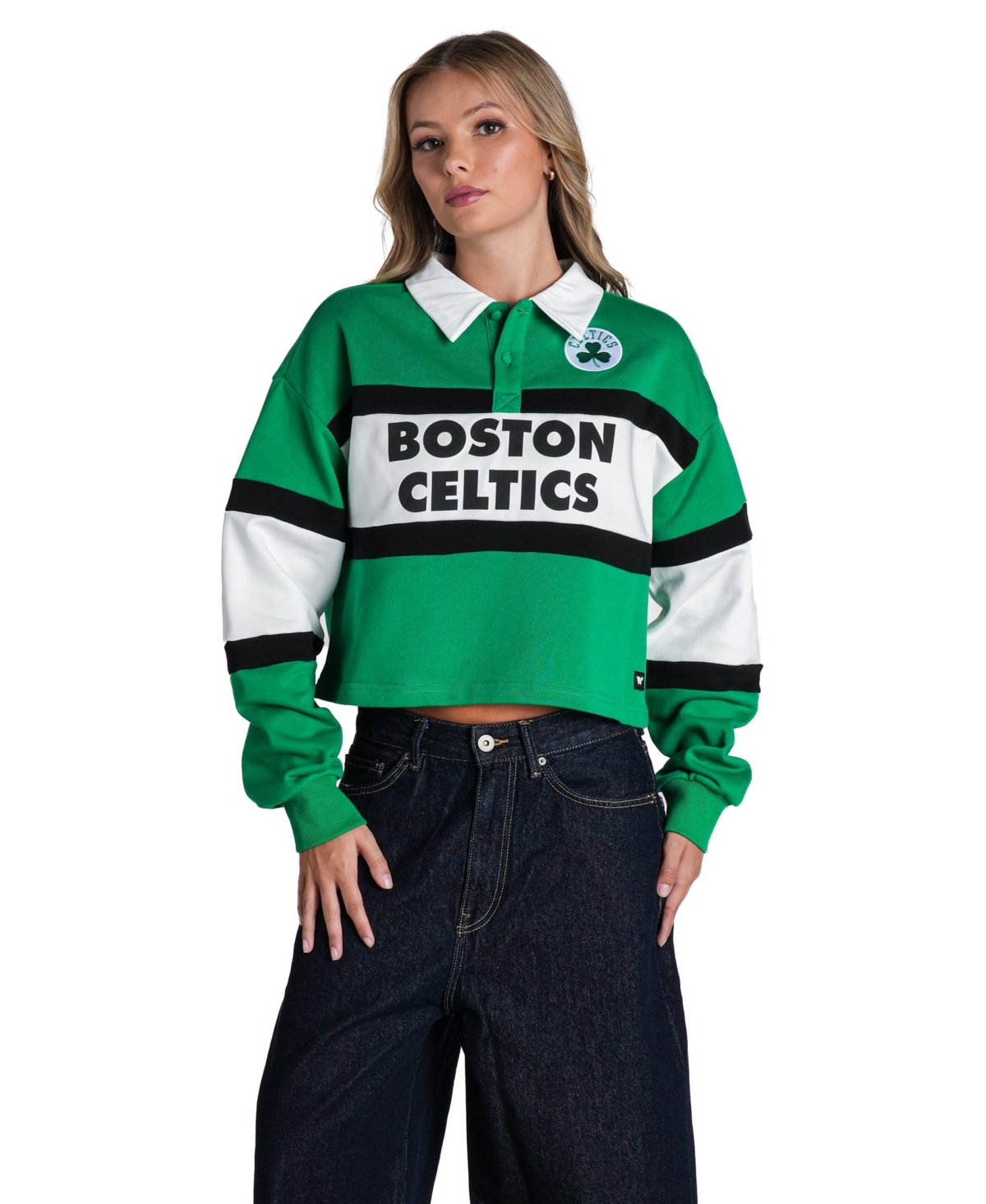 The Wild Collective Women's Kelly Green Boston Celtics Long-Sleeve Crop Polo Shirt - Kelly Green