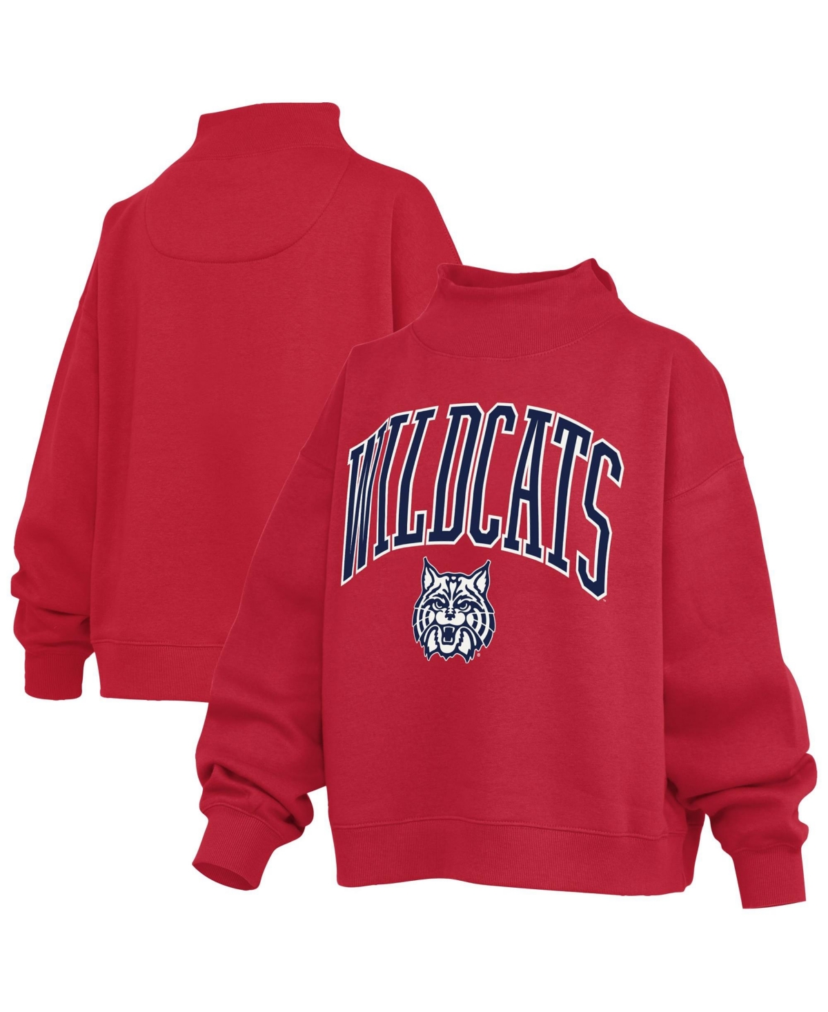 Pressbox Women's Red Arizona Wildcats Oversized Slogan Fleece Mock Neck Sweatshirt - Red