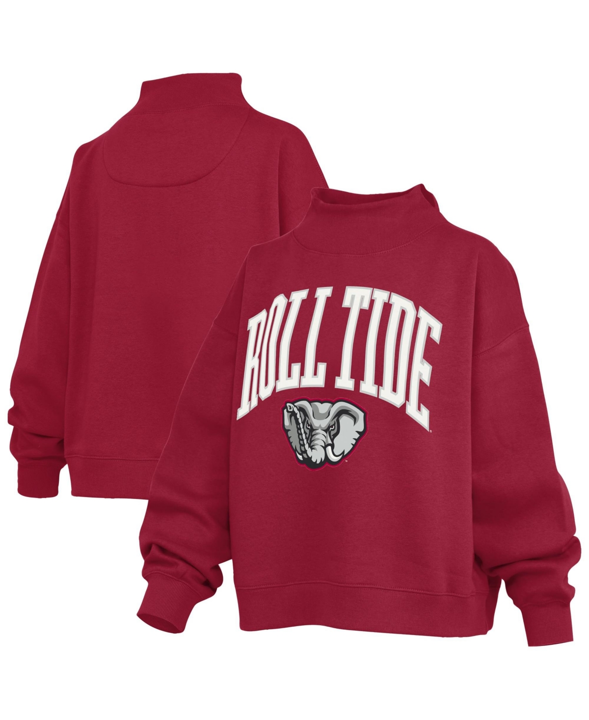 Pressbox Women's Crimson Alabama Crimson Tide Oversized Slogan Fleece Mock Neck Sweatshirt - Crimson