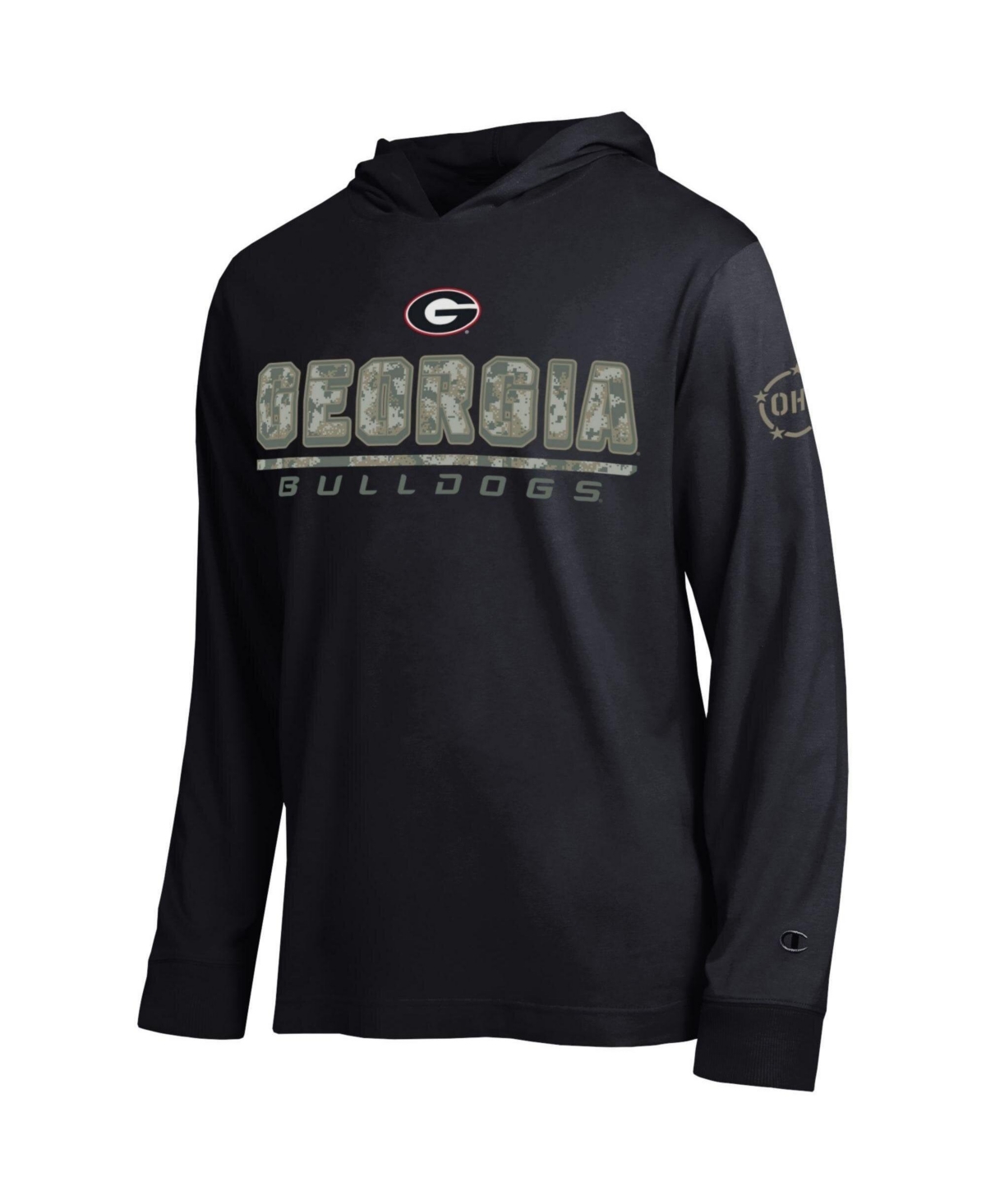 Champion Men's Black Georgia Bulldogs Operation Hat Trick Camo Script Hooded Long-Sleeve T-Shirt - Black