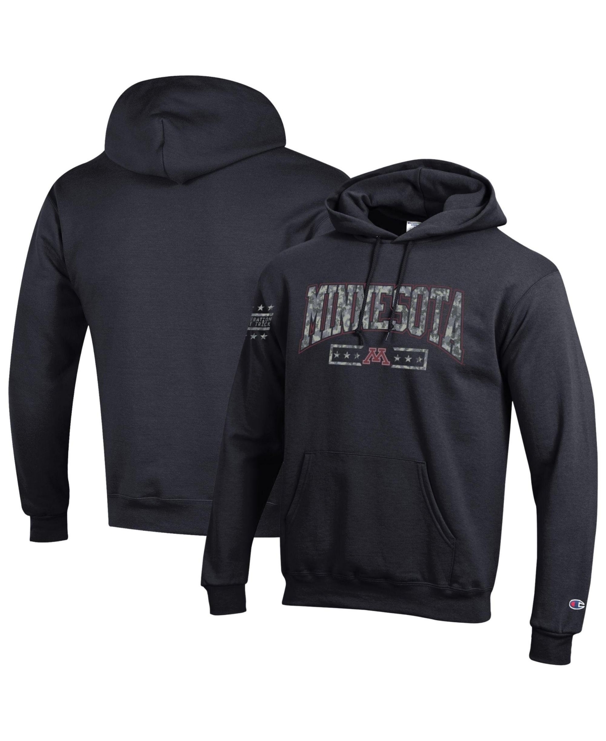 Champion Men's Black Minnesota Golden Gophers Operation Hat Trick Camo Script Power blend Fleece Hoodie - Black