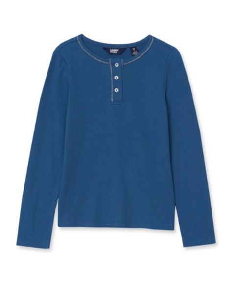 Рубашка Lands' End Ribbed Long-Sleeve Henley для девочек, цвет: Тёмный синий