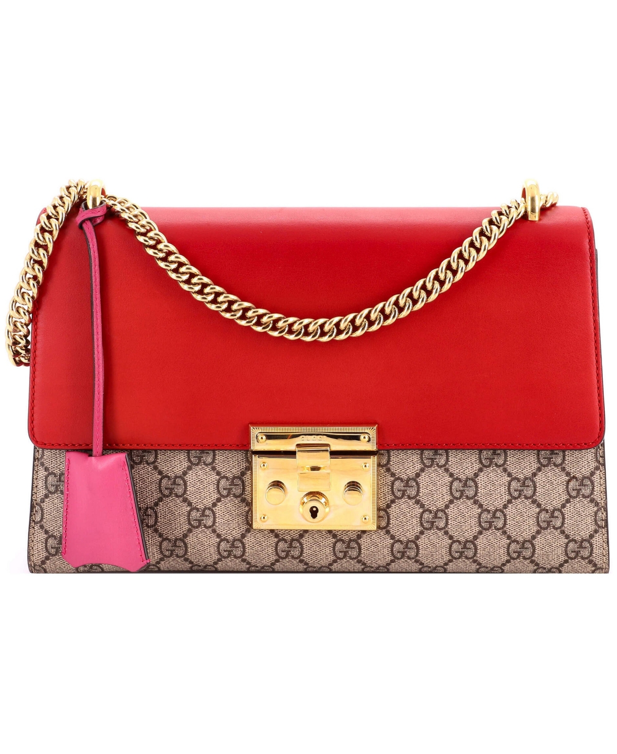 Pre-Owned Gucci Medium Padlock Shoulder Bag Gg Coated Canvas and Leather - Red